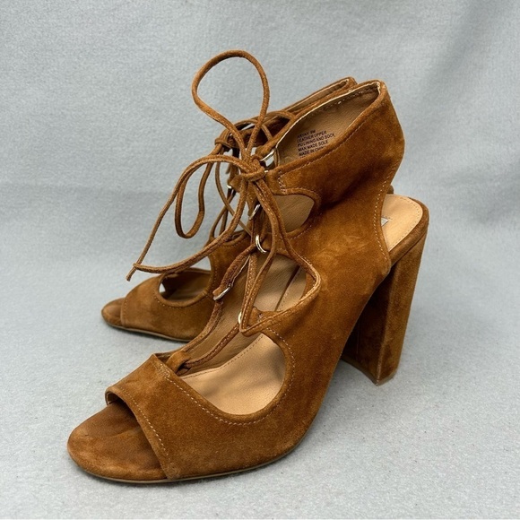 Steve Madden Aryah Brown Suede Lace Up Open Toe Heels Women’s Size 9M - Picture 4 of 12